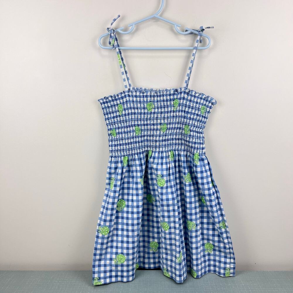 Lilly Pulitzer Girls Sweet Blue Picnic Plaid Smocked Hermit Crab Dress 6